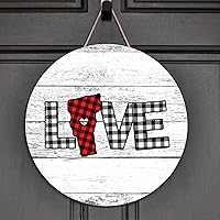 Vista 3 de Welcome Sign Vermont Map Heart Love Round Wooden Sign Rustic Buffalo Plaid State Map Silhouette Sign Christian Quote Wall Decor Farmhouse Rustic