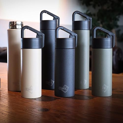 Miniatura 9 de Poketle - Botella aislada personal con mosquetón colgante, botella portátil para exteriores, 6.1 fl oz, color beige