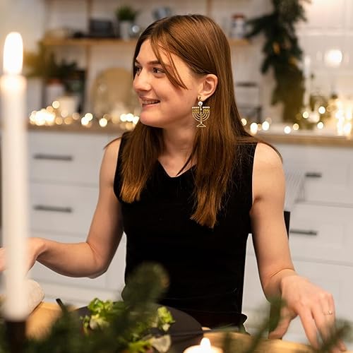 Vista 4 de ABTOLS Hanukkah Menorah Dreidel Earrings for Women Rhinestone Jewish Christmas Drop Dangle Earrings for Girls