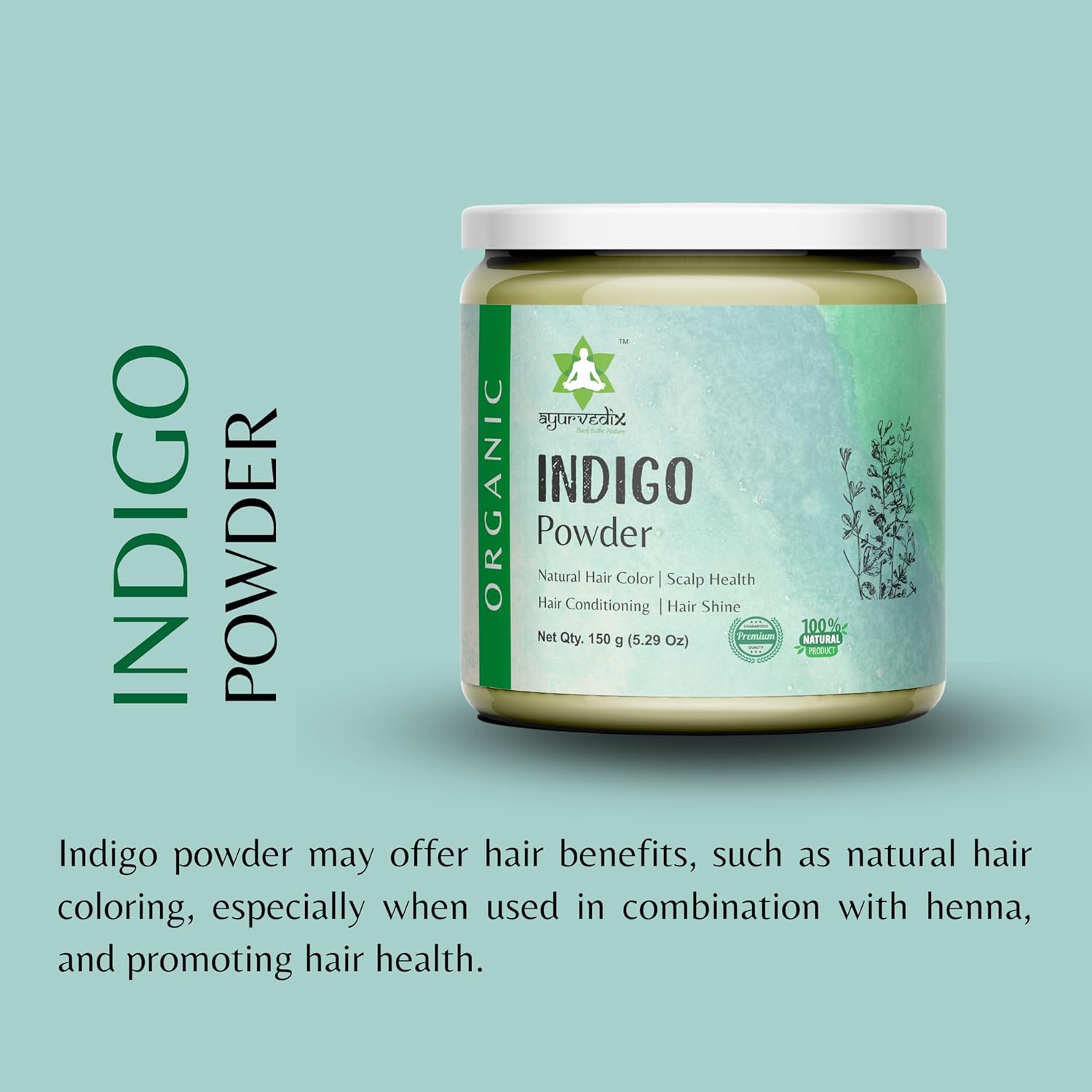 Organic Indigo Powder for Hair 150g / 5.29 Oz Indigofera tinctoria to color your hair Brown to Black (Pack 2)
