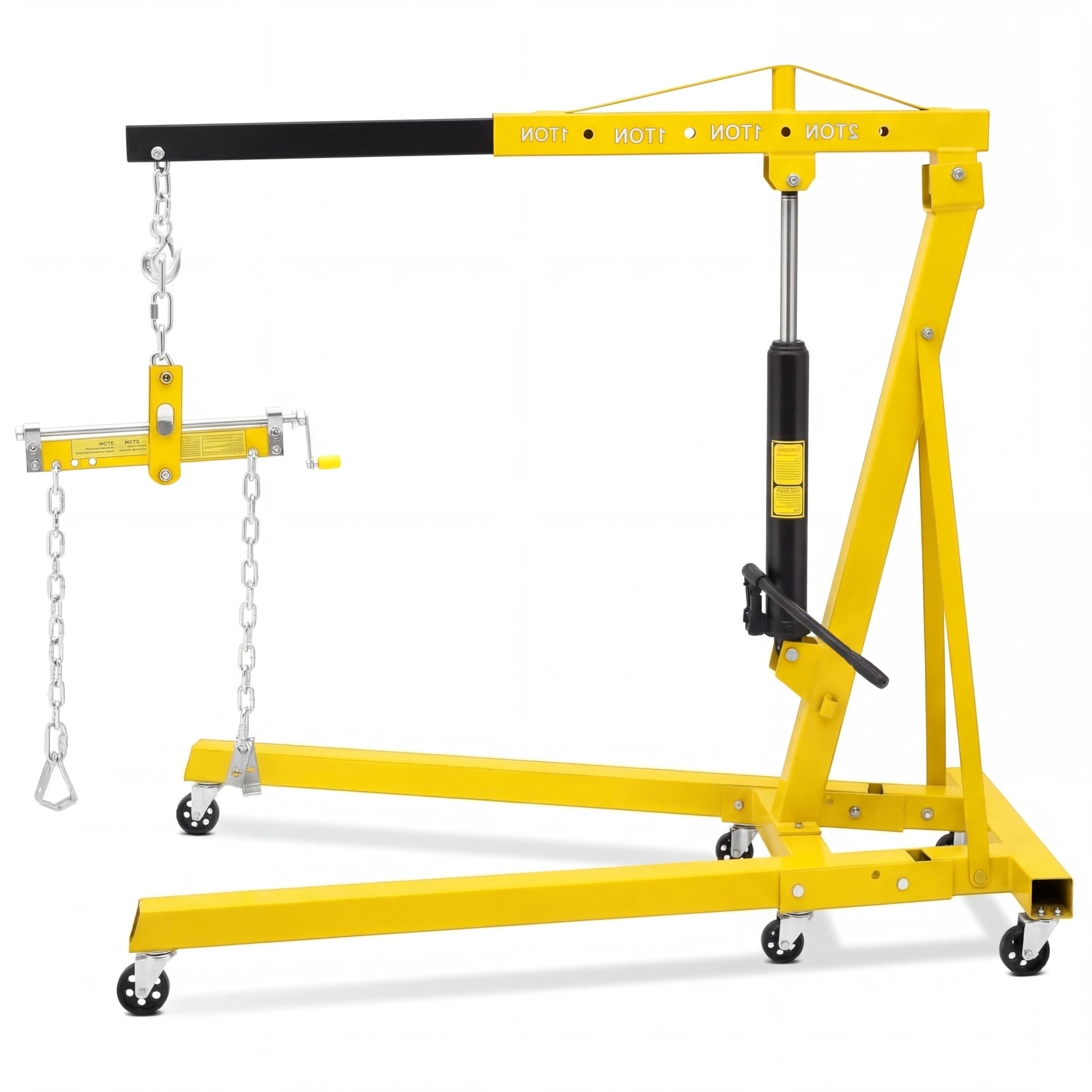 Photo 1 of ** selling as partial set. Missing small piece holding two chains **MilleLoom 2 Ton Engine Hoist with Lever Stabilizer, Foldable Cherry Picker - Heavy Duty Hydraulic Engine Lift, Automotive Garage Engine Crane
