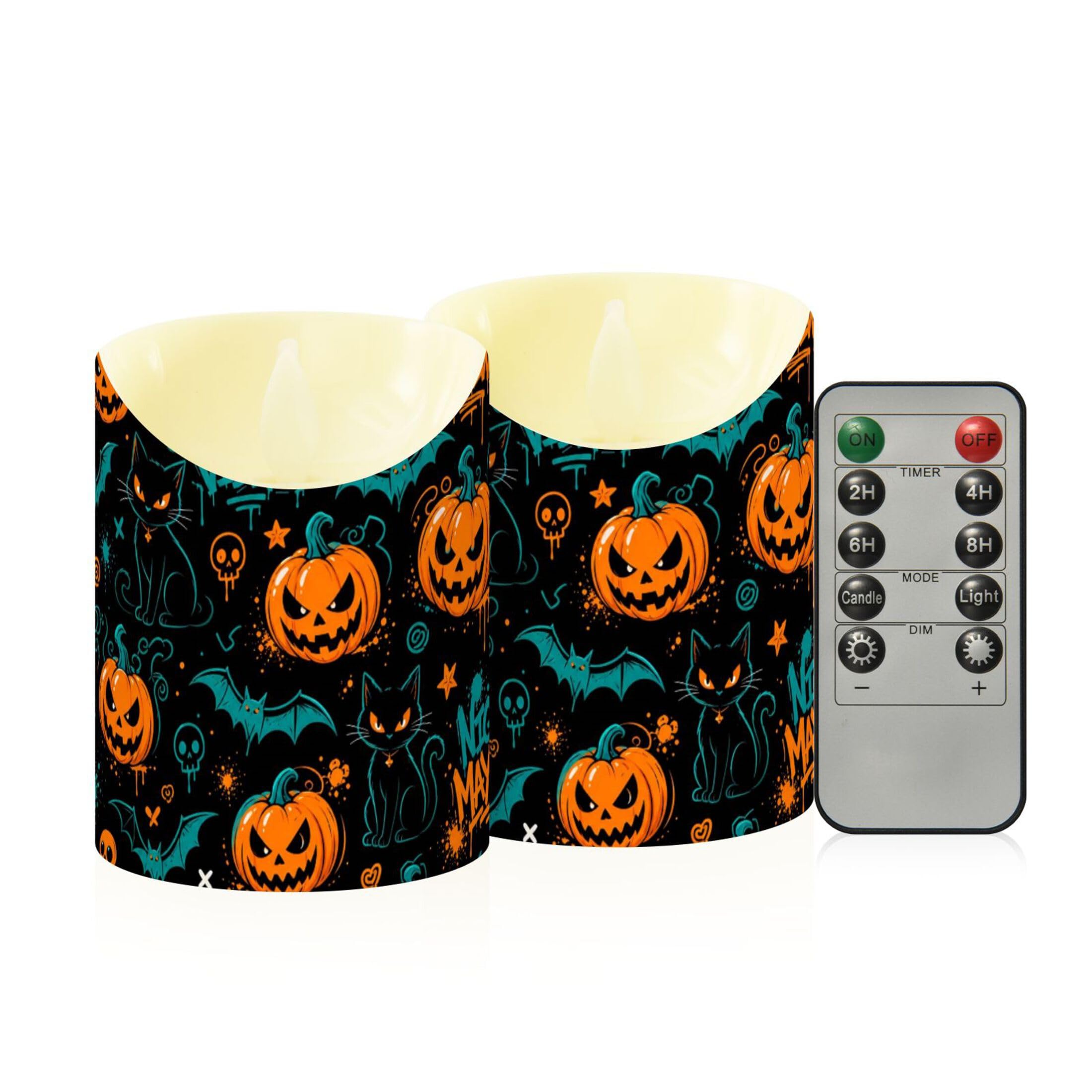 Fuauuyl Pumpkins LED Flameless Candles Flickering Plastic Pillar Candles Battery Operated Votive Candle with Remote Control and Timer, Home Decoration 2 Pack