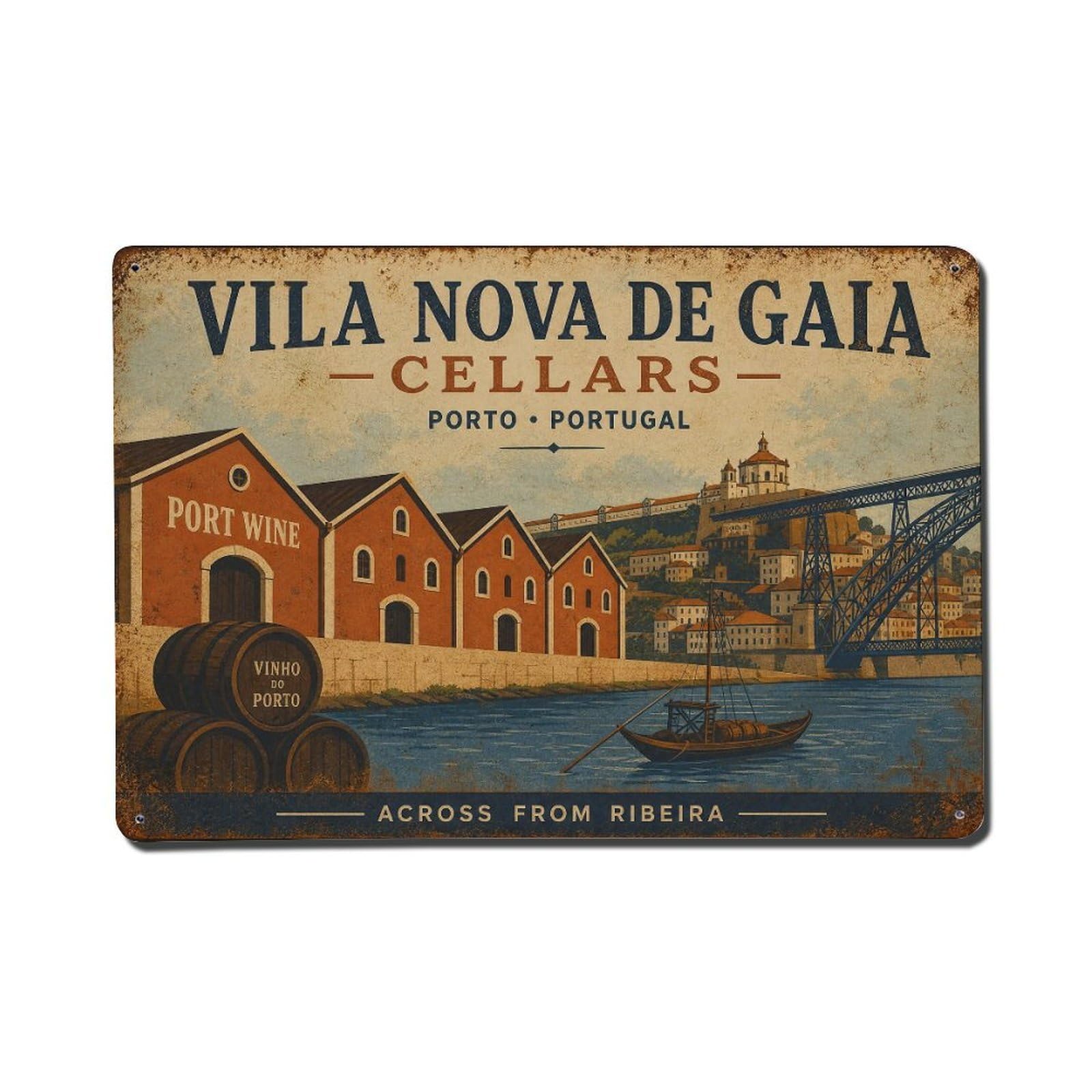 Vintage Travel Gaia Cellars Riverside Caves Portugal Metal Tin Sign