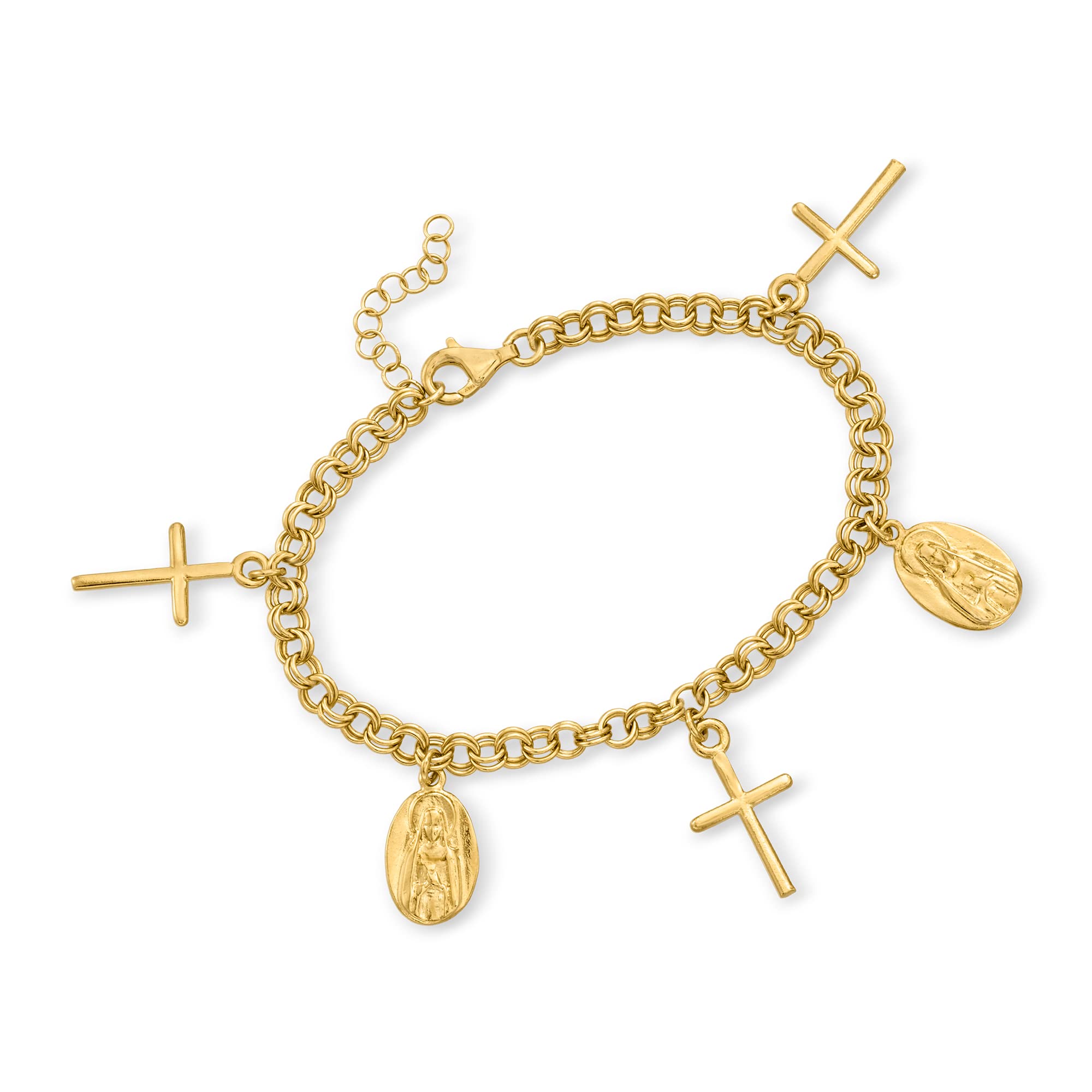 Ross-Simons Italian 18kt Gold Over Sterling Religious Charm Bracelet. 7 inches