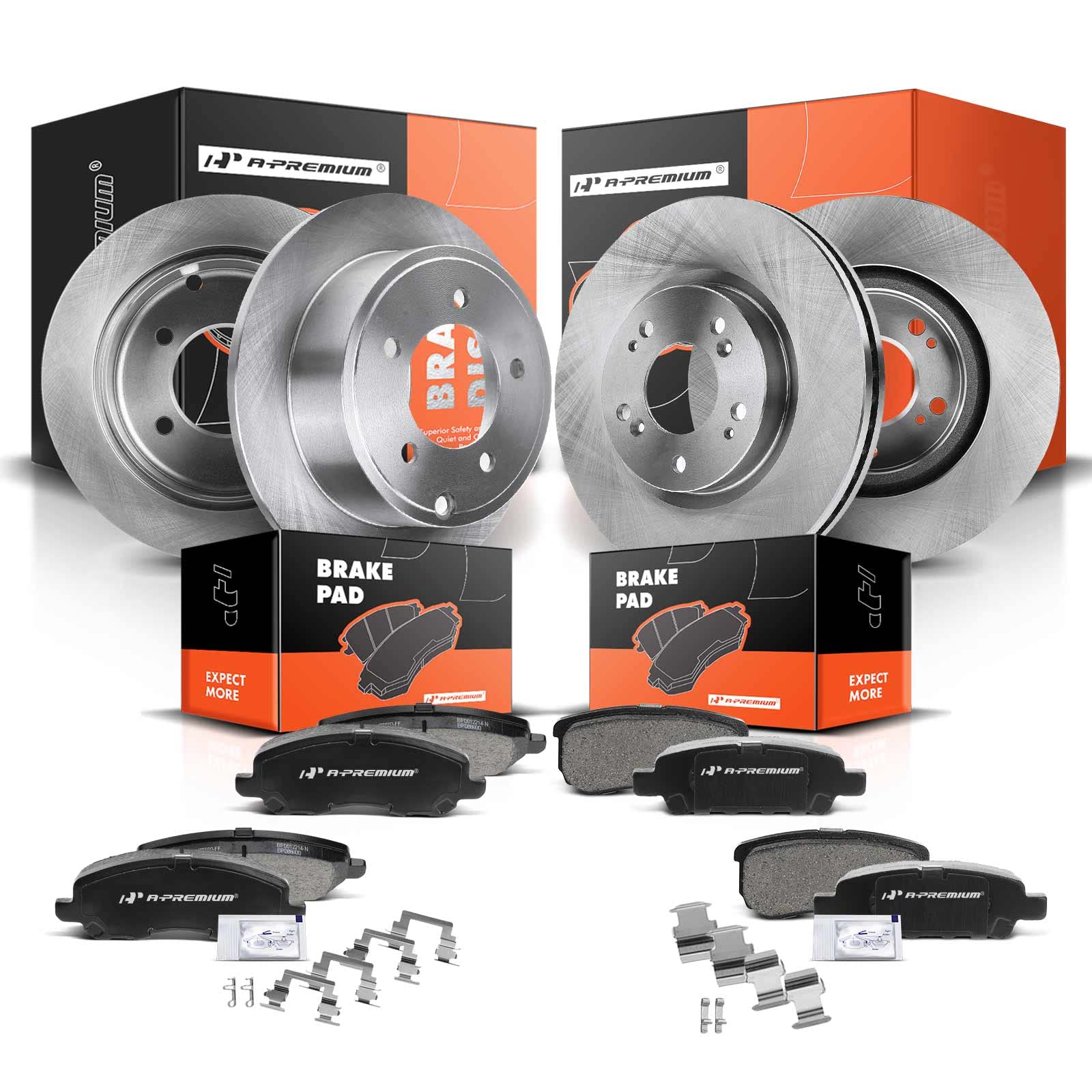 A-Premium Front Vented & Rear Solid Disc Brake Rotors + Ceramic Pads Kit Compatible with Select Chrysler, Dodge and Jeep Models - 200, Sebring, Avenger, Caliber, Compass, Patriot, 12-PC Set