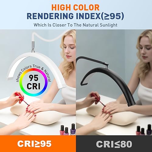 Miniatura 3 de KIRKAS Lámpara de media luna con bandeja de herramientas, tecnología de uñas flexible de cuello de cisne para extensión de pestañas esteticista,