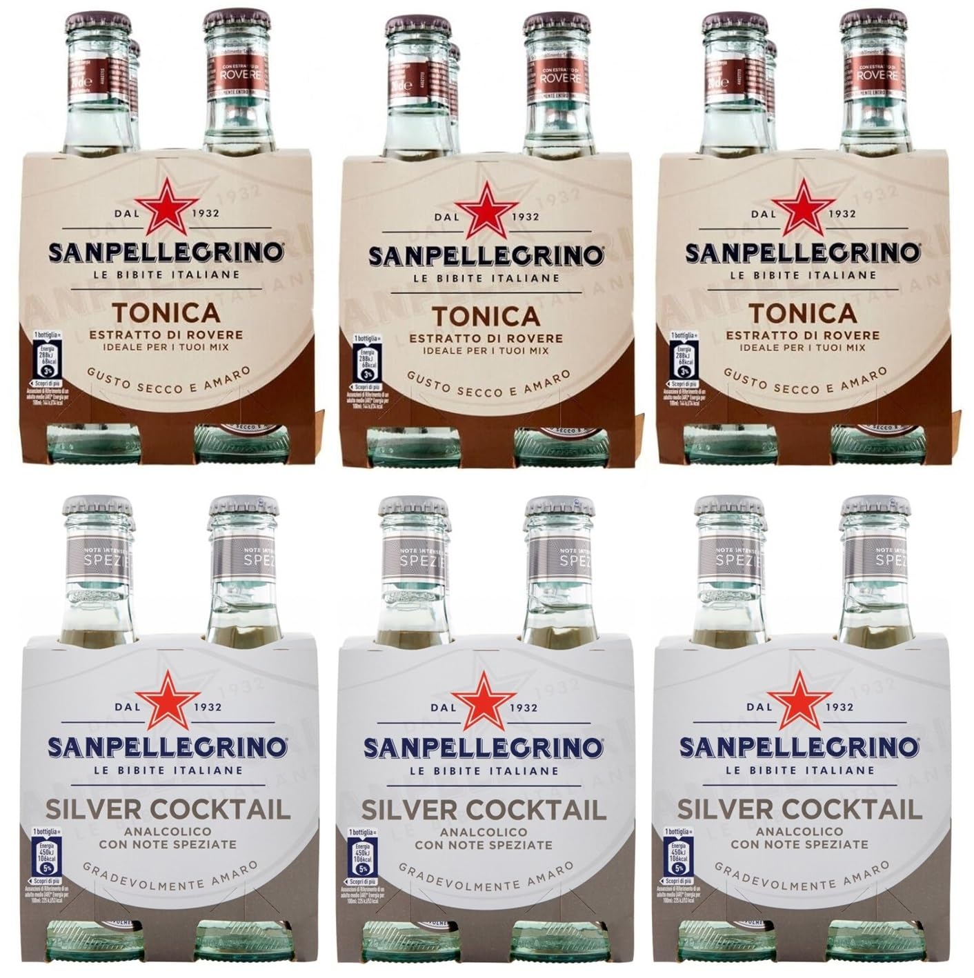 24er-Pack Testpaket San Pellegrino Silver Cocktail Alkoholfreies Getränk + Tonica Rovere Alkoholfreies Getränk 20cl Einweg-Glasflasche