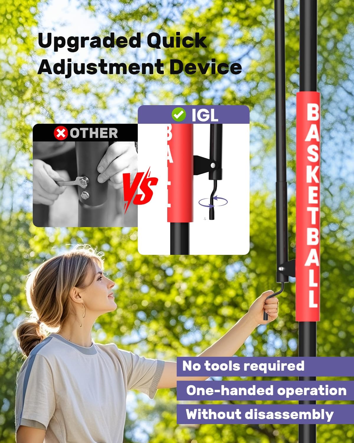 IGL In Ground Basketball Hoops Outdoor, 52-60 Inch Inground Basketball Hoop, 10ft Height Adjustable In Ground Basketball Goal with Shatterproof Backboard & 18 Inch Pro-Style Breakaway Rim