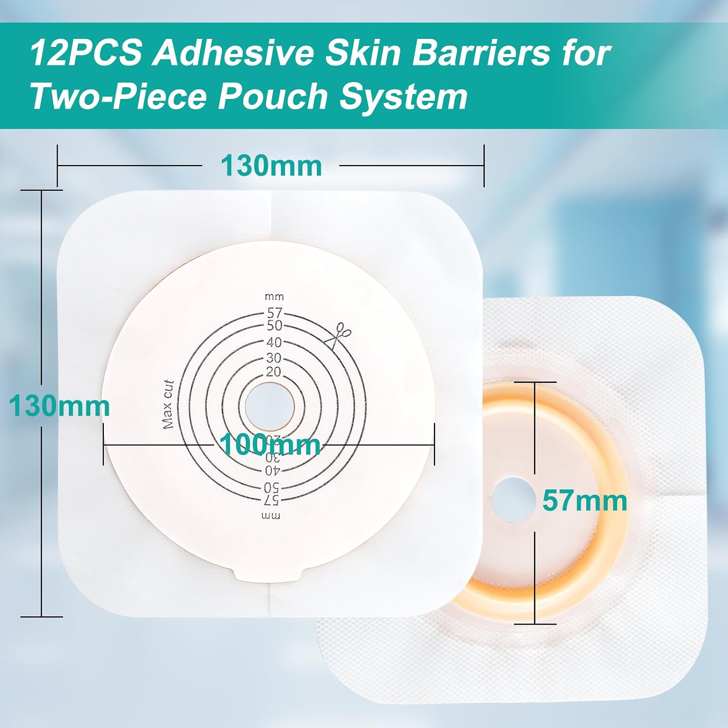12PCS Adhesive Skin Barrier with Non-Woven Border for Two-Piece Colostomy Bags