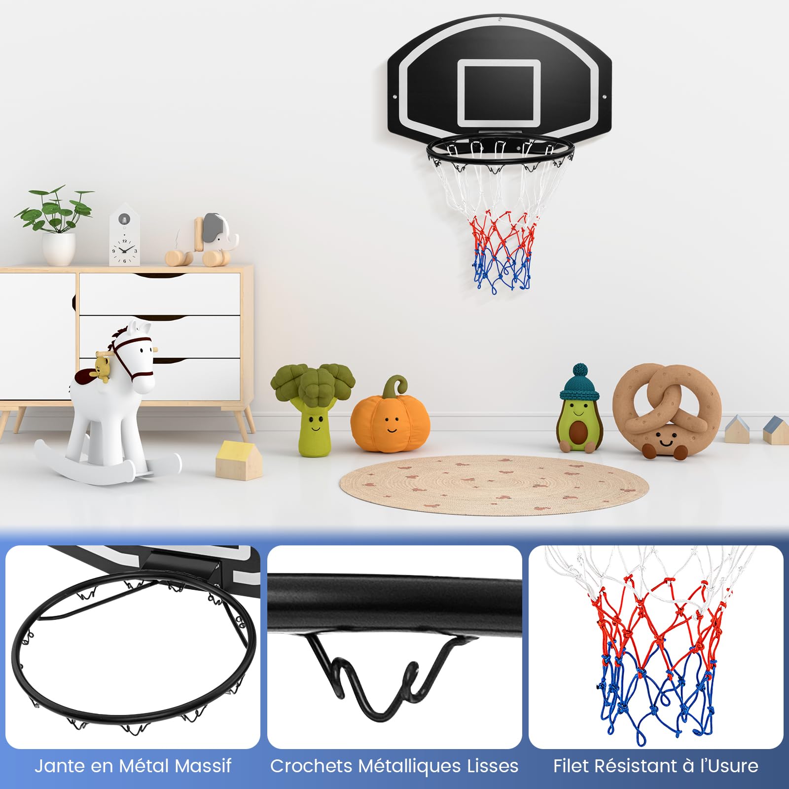 GYMAX Panier de Basket Mural pour Enfants et Adultes, Panier de Basket-Ball Intérieur avec Panneau Incassable, Jante en Métal, Installation Facile Jeu de Basket-Ball Intérieur et Extérieur