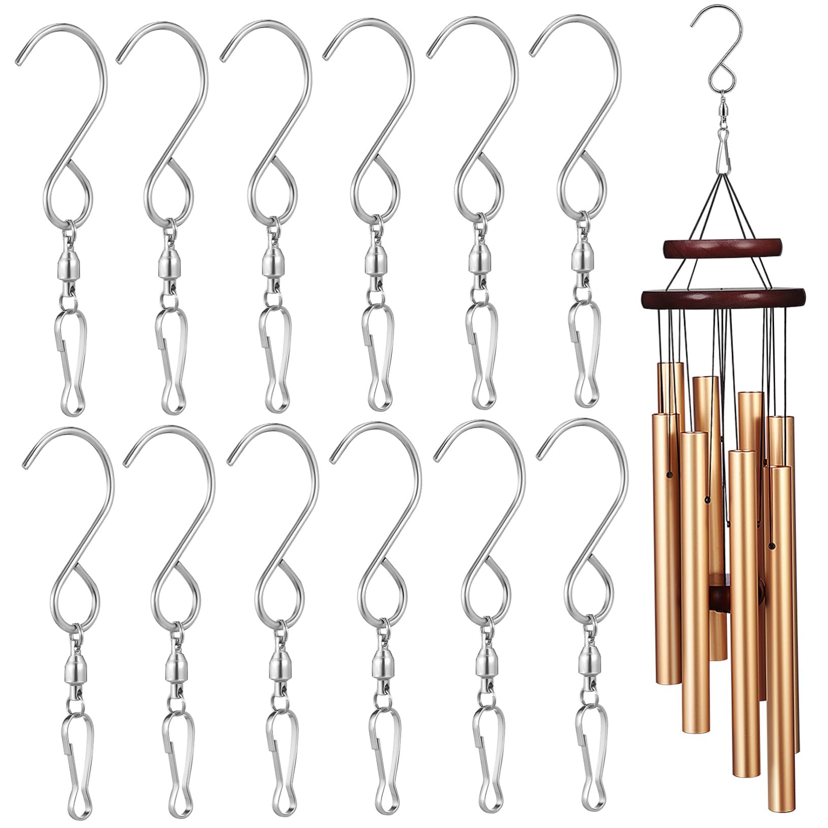 SUPVOX 12 Pack Swivel Hooks for Wind Chimes Stainless Steel Rotating Hooks Bird Feeder Hangers Space-Saving Easy Install