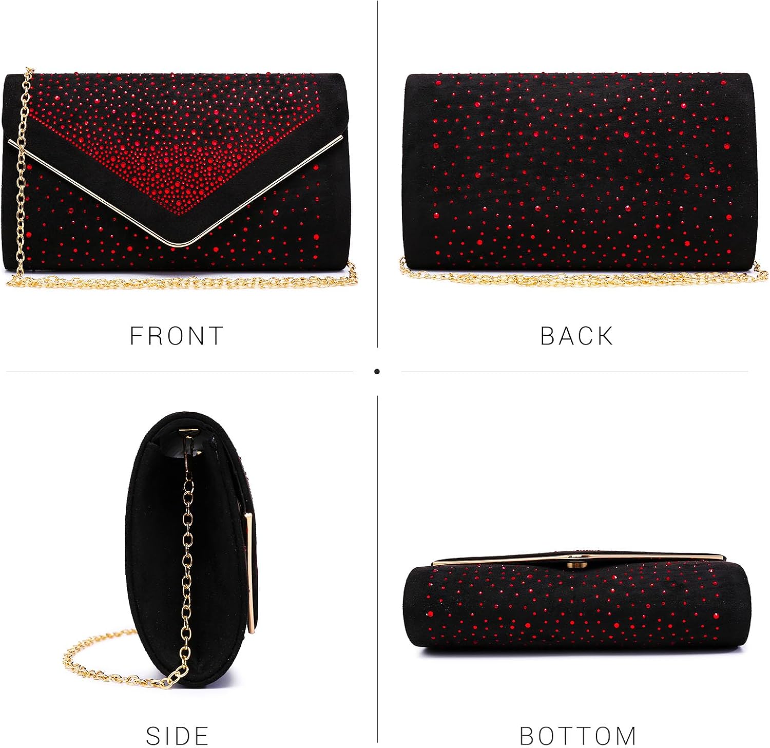 Dasein Women Rhinestone Evening Bag Faux Suede Clutch Formal Party Sparkly Purses Cocktail Wedding Handbag - Image 3