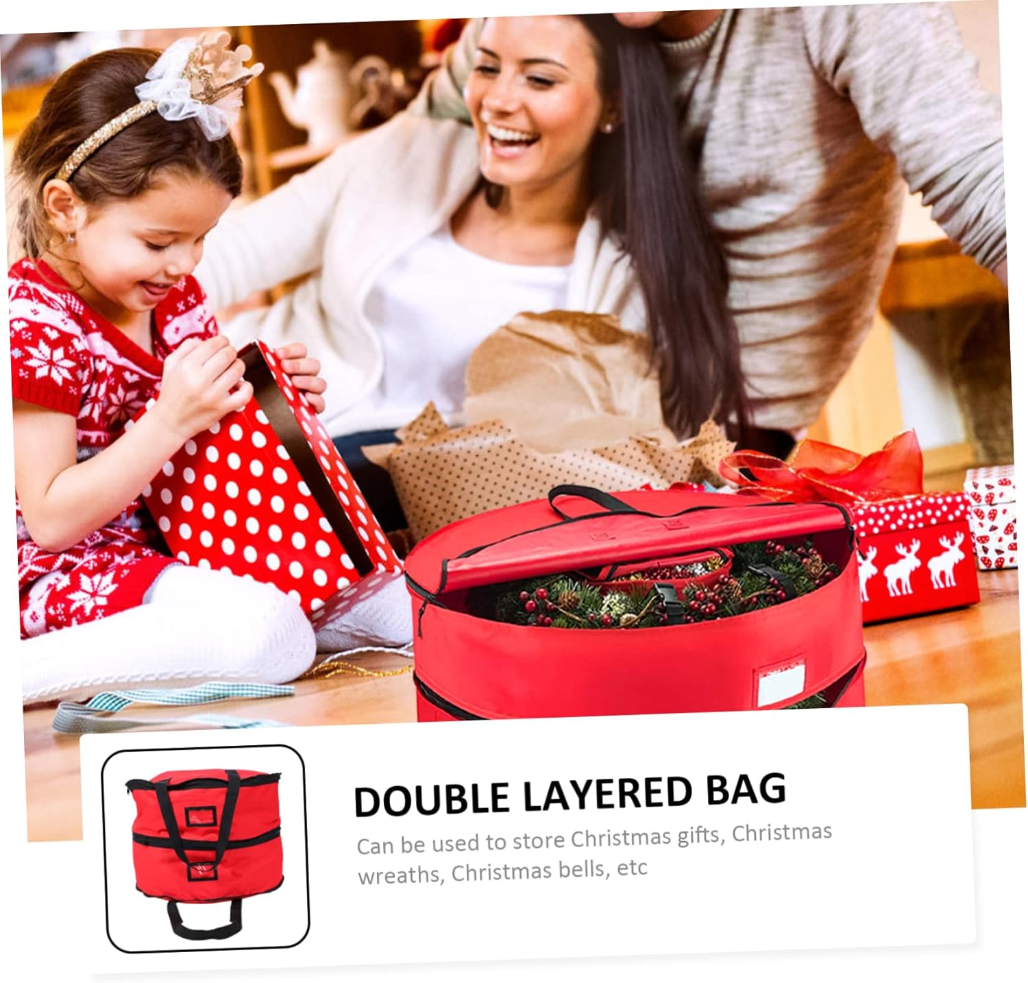 1Pc Double Layered Christmas Wreath Storage Bag Holder for and for Wreath Organization and Storage