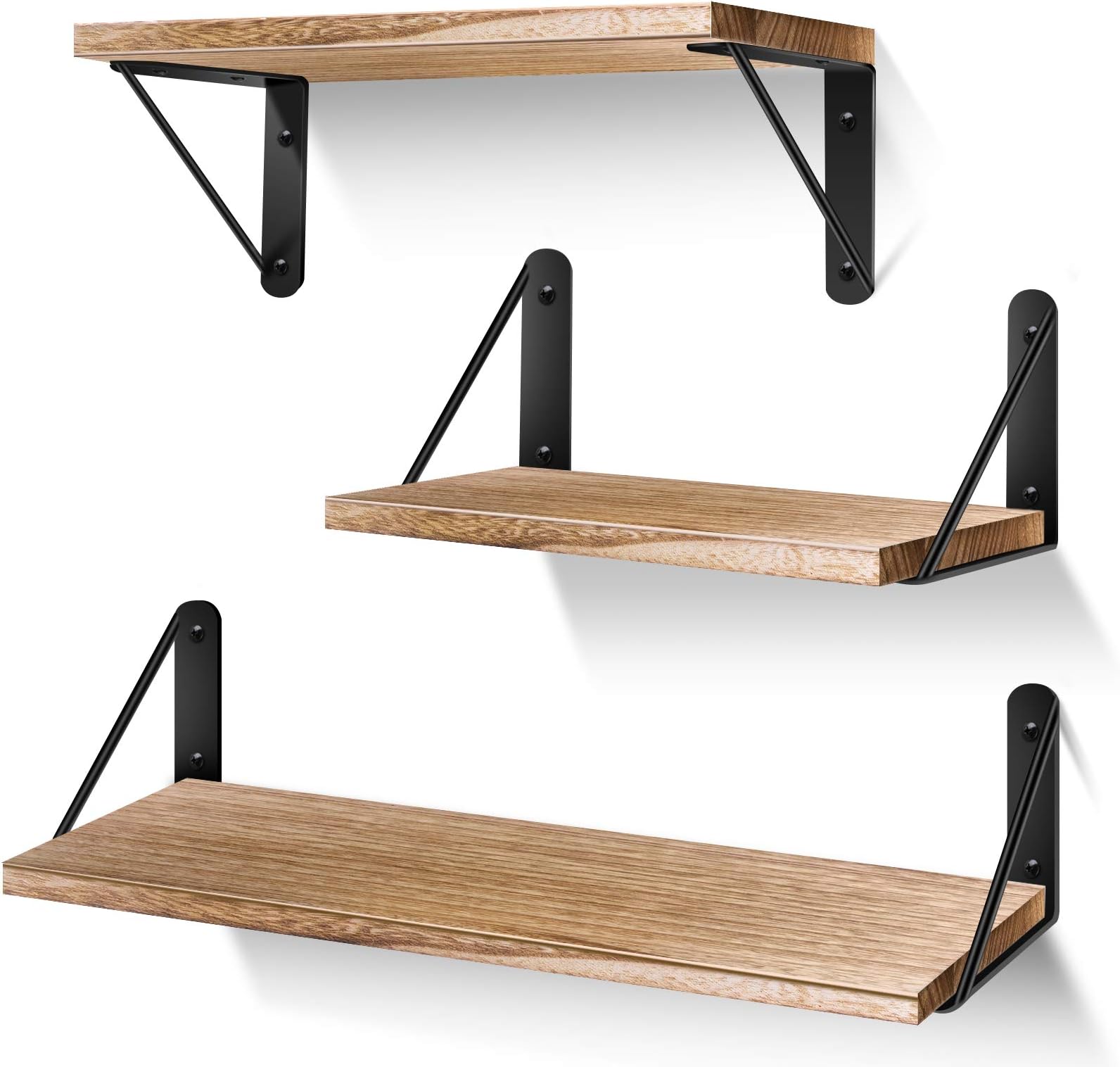 AIBORS Floating Shelves for Wall, Rustic Wood Wall Shelves Decor Set of 3 for Bedroom, Bathroom, Living Room, Kitchen, Office, Laundry Room, Original Wood