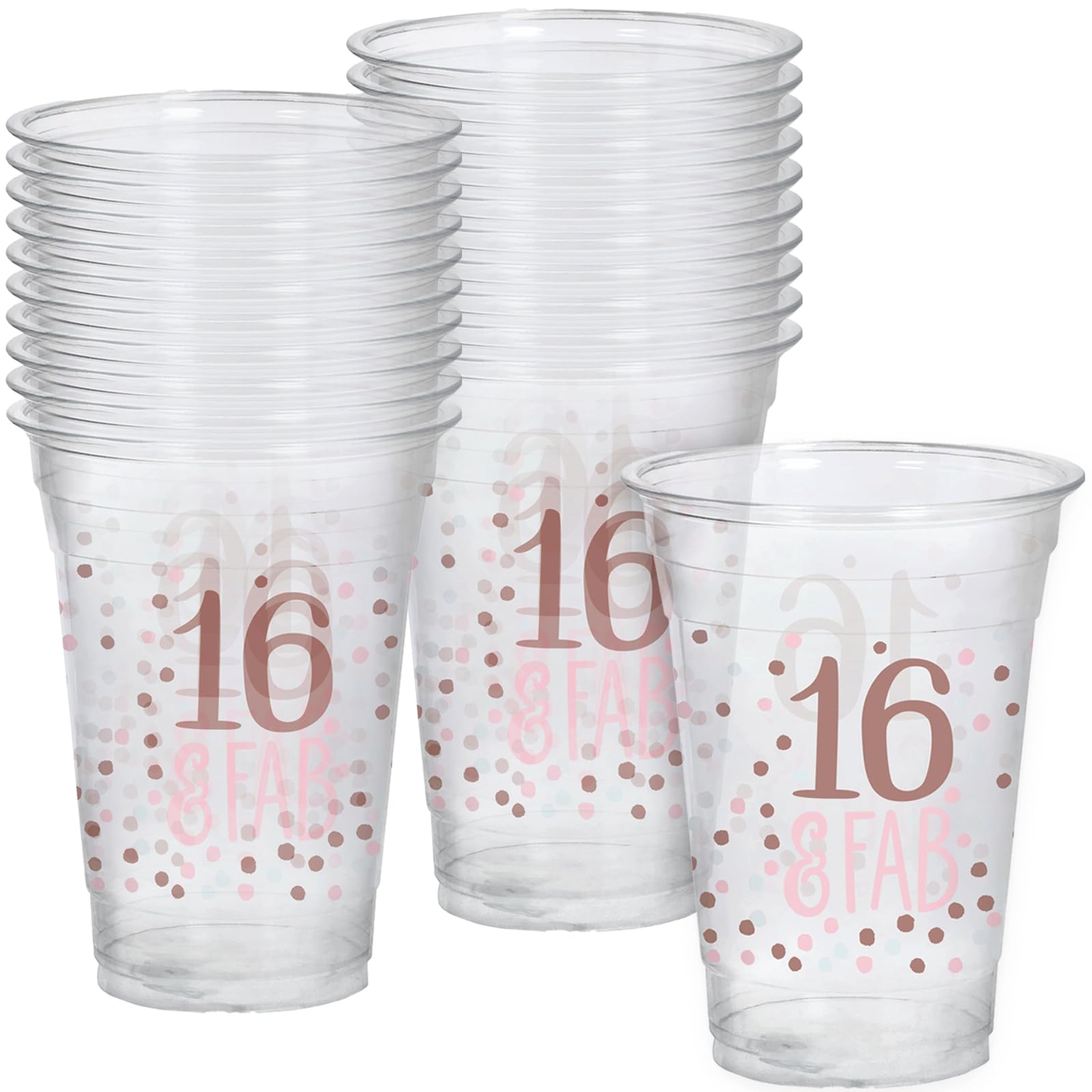 Sweet 16 & Fab Celebration Plastic Cups - 16 oz. (Pack of 20) - BPA-Free, Party-Perfect, Reusable Drinkware for Birthdays and Special Occasions
