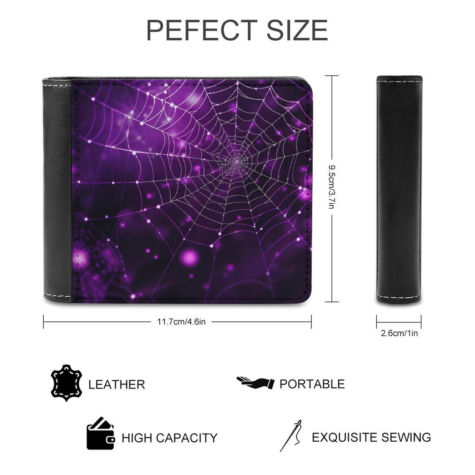 Purple Spider Web Funny Billfold Wallet Credit Card Holder Slim Passcase Pouch Purse for Men Women