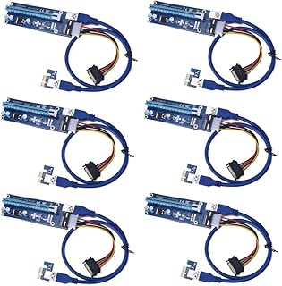 T-Module PCI-E Express 1x to 16x Powered Riser Cables 0.6m USB3.0 SATA to Molex 4 Pin Kit Pack of 6, GPU Adapter Card Extender Cable Building Ethereum Mining Rig ETH Miner USB Extension Cable