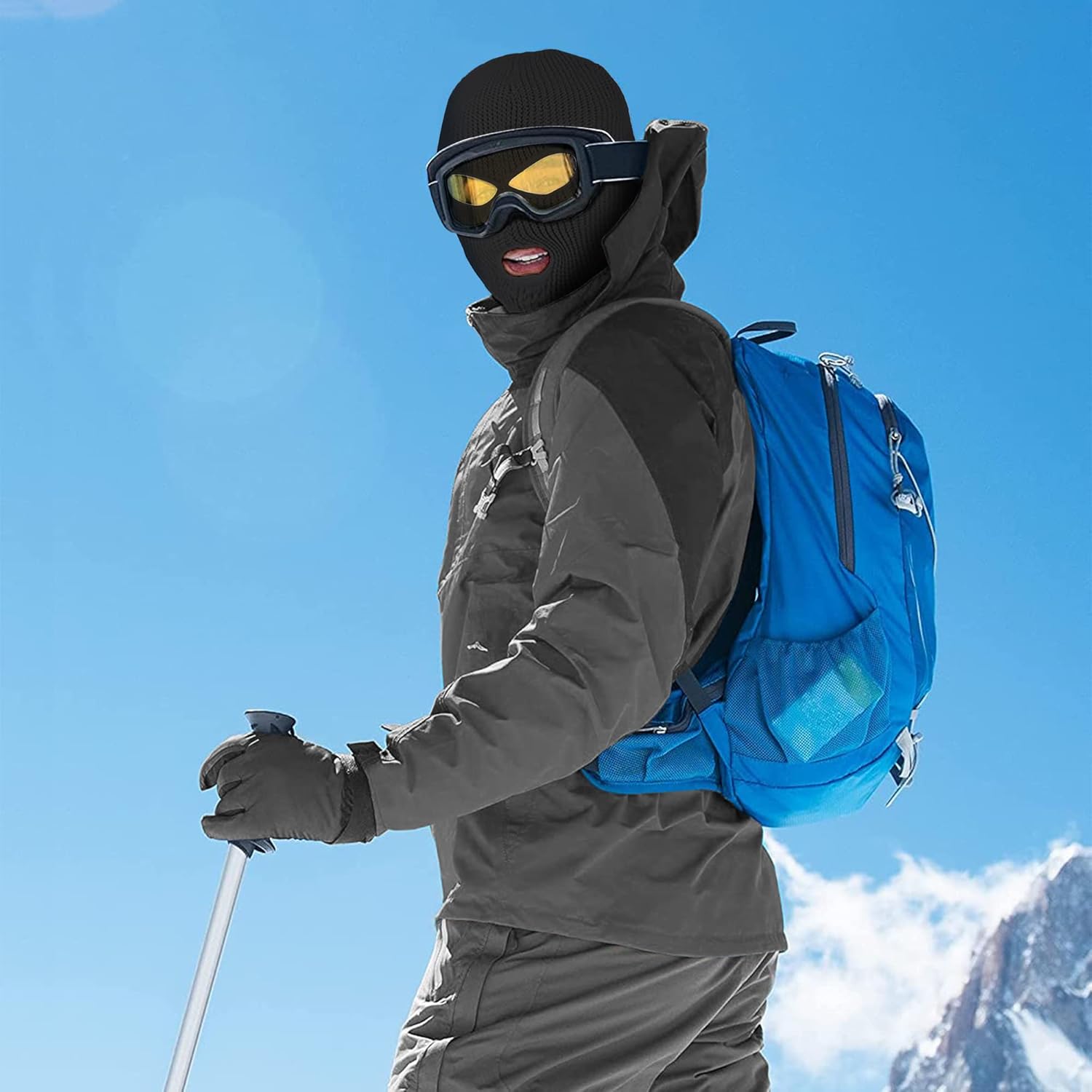 3 Hole Knitted Full Face Ski Mask Winter Balaclava Face Cover for Outdoor Sports (Black) - Image 3