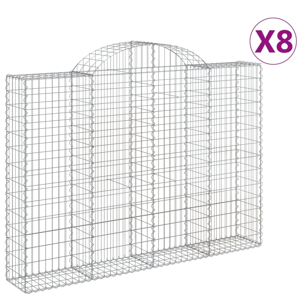 Kosze gabionowe łukowe 8 sztuk ocynkowane żelazo 200 x 30 x 140/160 cm, dźwiękochłonne dekoracyjne bariery ogrodowe ze wzmocnionymi haczykami i drutem 3,5 mm