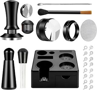 9 Pcs 54mm Espresso Accessories Kit for Coffee WDT Tool Accessories Set | with Tamper,Square Espresso Tamping Station,Distributor,Dosing Funnel,Stirrer,Brush,Puck Screen,Latte Art Pen & Stencils