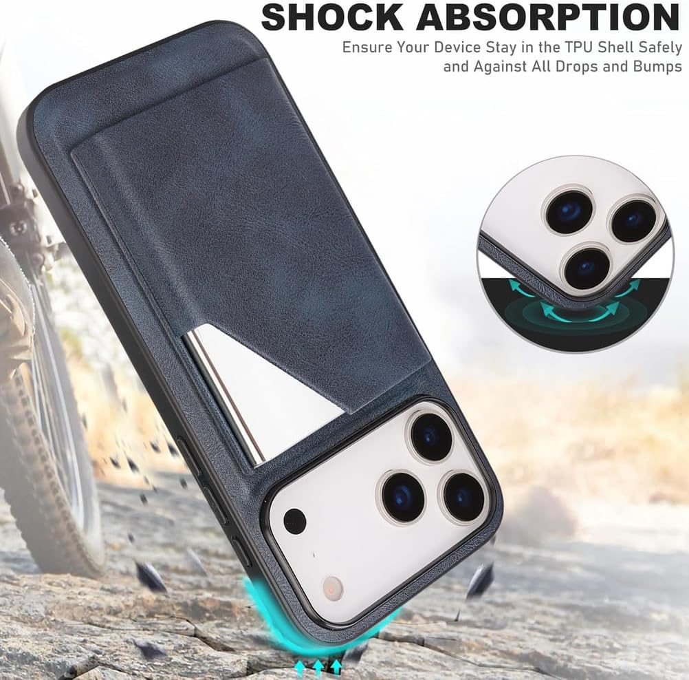 Leather Case for iPhone 17 Pro Max/17 Pro/17 Air/17,Heavy Duty Protection Credit Card Bag Detachable Magnetic Phone Case Flip Stand Wireless Charging Cover(Red,17 Pro Max)