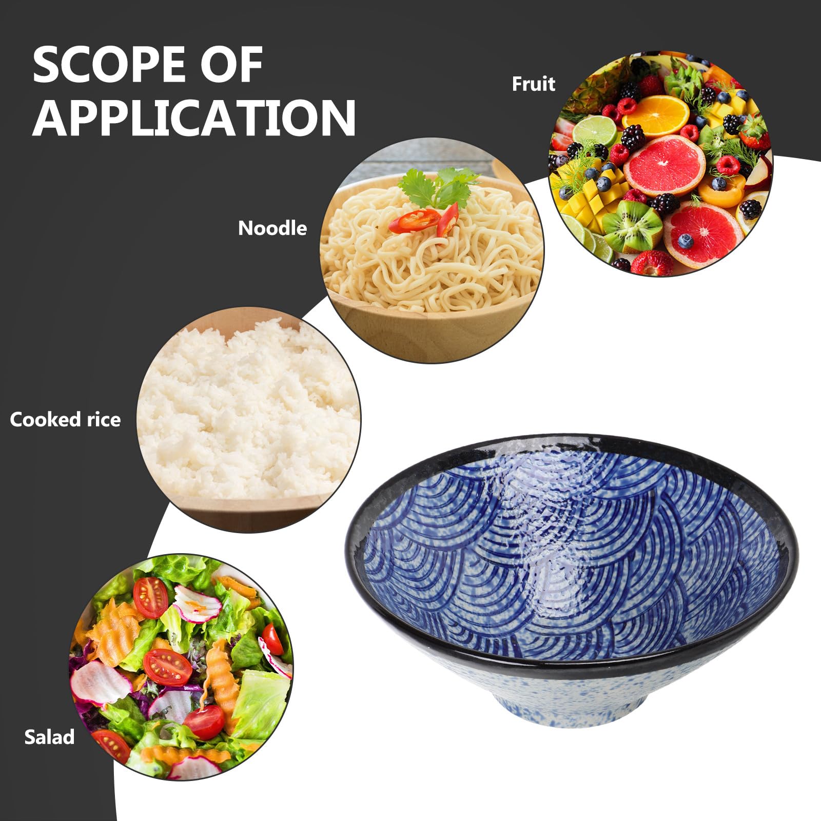 DECHOUS Cuenco Grande Previene Derrames Diseño de Ondas Marinas de Cerámica Estilo Japonés Vintage Gran Capacidad Adecuado para Sopa Ramen y Uso Hogar