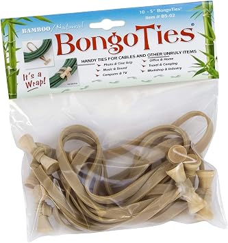 BongoTies Natural Color Bongo Ties B5-02 - 10 Pack  Professional cable ties made of natural rubber and bamboo  HANDY TIES FOR CABLES AND OTHER UNRULY ITEMS