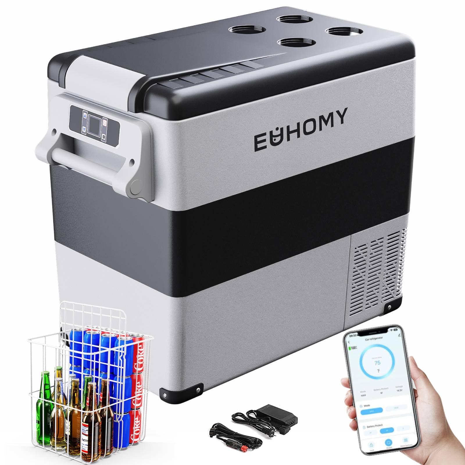 EUHOMY Kompressor Kühlbox 49.4L, Kühlbox Auto Kompressor mit 12/24V DC & 240V AC, tragbarer Kühlschrank Gefrierschrank Kühlschrank Kühler für Auto, RV, Camping, Reisen, Angeln, Outdoor oder Home Use