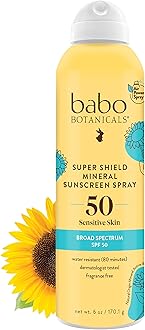 - Super Shield Mineral Sunscreen Spray SPF 50 - Natural Zinc Oxide & Titanium Dioxide - Extra Sensitive Skin - Water Resistant - Vegan - Fragrance-Free - Air-Powered Spray - For all ages