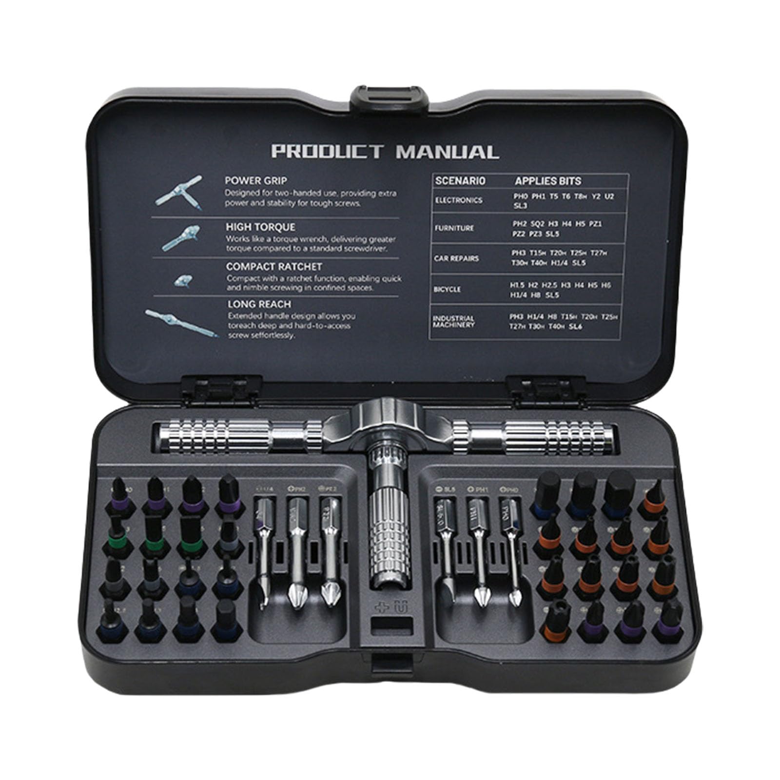 40pcs Ratcheting Screwdriver Nonslip Ergonomic Handle with Portable Organizers Case Suitable for Tight Space Repairs Multiple Bit Ratcheting Screwdriver Set