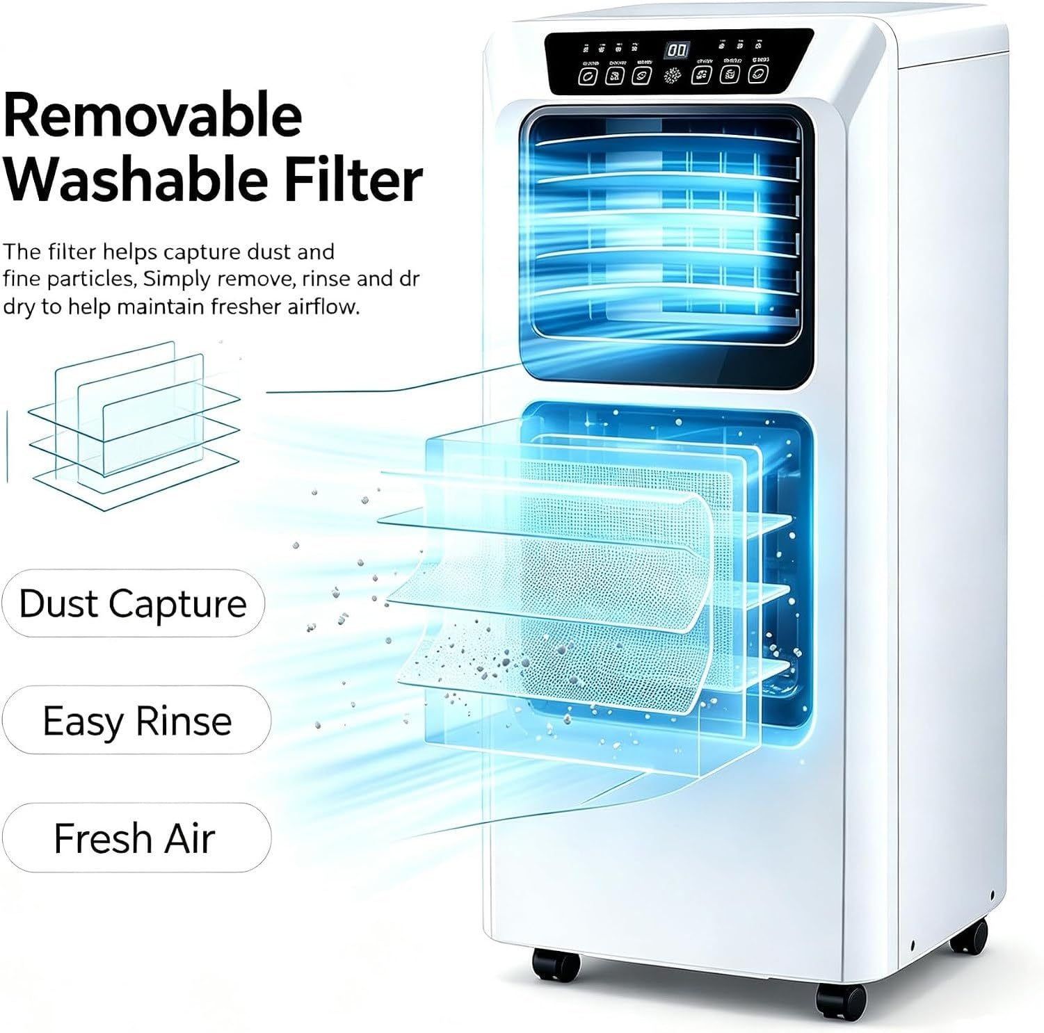 Condizionatore d'Aria Portatile 9000 BTU Singolo Raffreddamento con refrigerante R290, Installazione Senza Fori, Silenzioso, Ideale per Uso Domestico Camera da
