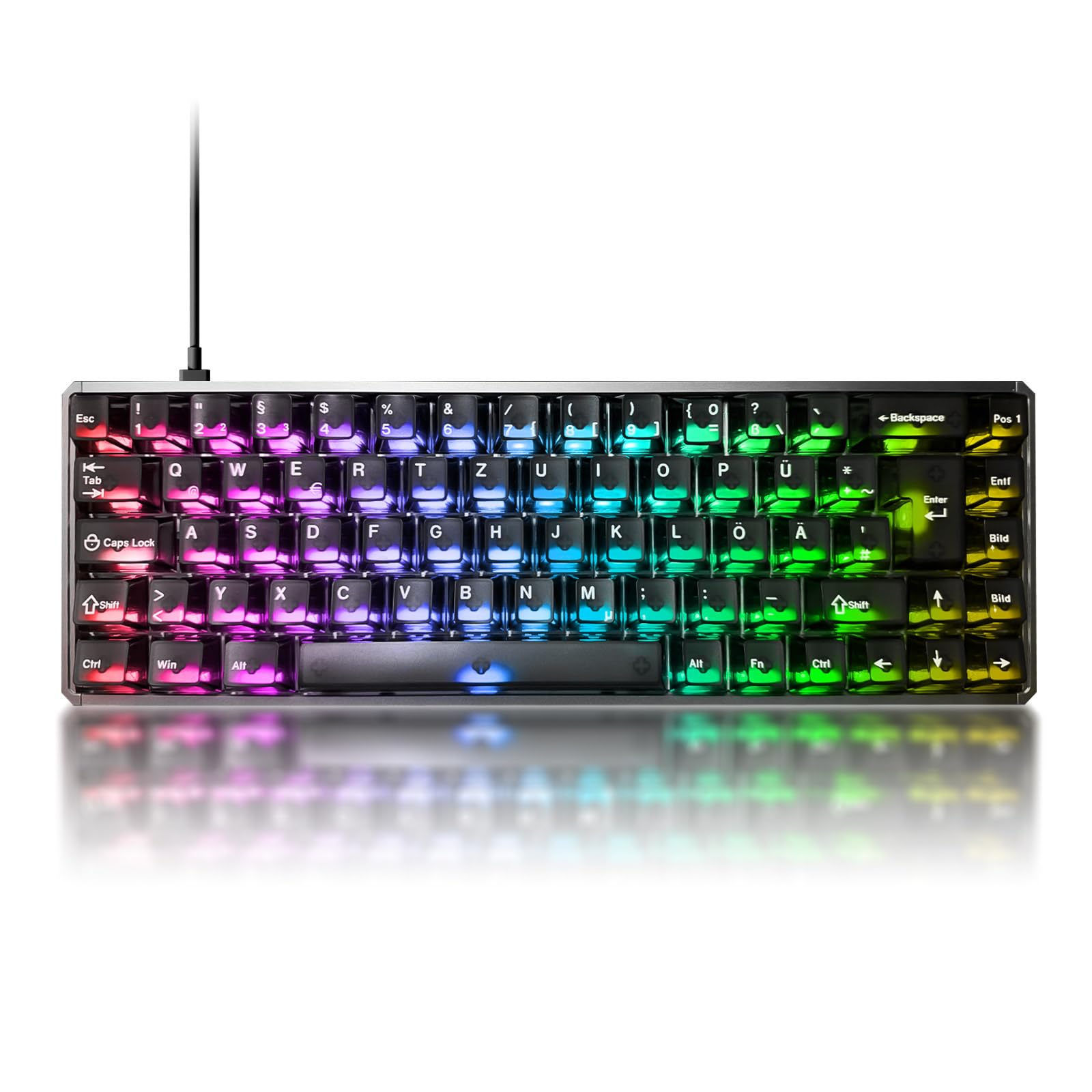 Akko MOD68 HE 8K Rapid-Trigger-Klawiatura, aluminium frezowane CNC, klawiatura przewodowa, układ 65% ISO-DE QWERTZ, RT0,005 mm (czarna przezroczysta, przełączniki magnetyczne AstroAim)