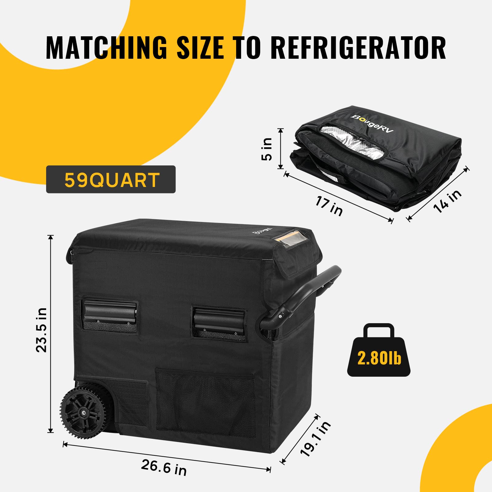 BougeRV 59 Quart Insulated Protective Cover, 12 Volt Portable Refrigerator Cover for BougeRV CR55/CRD55 Fridge, Portable Refrigerator Bag for Dual Zone Refrigerator (Refrigerator NOT Included) on Fridge.com