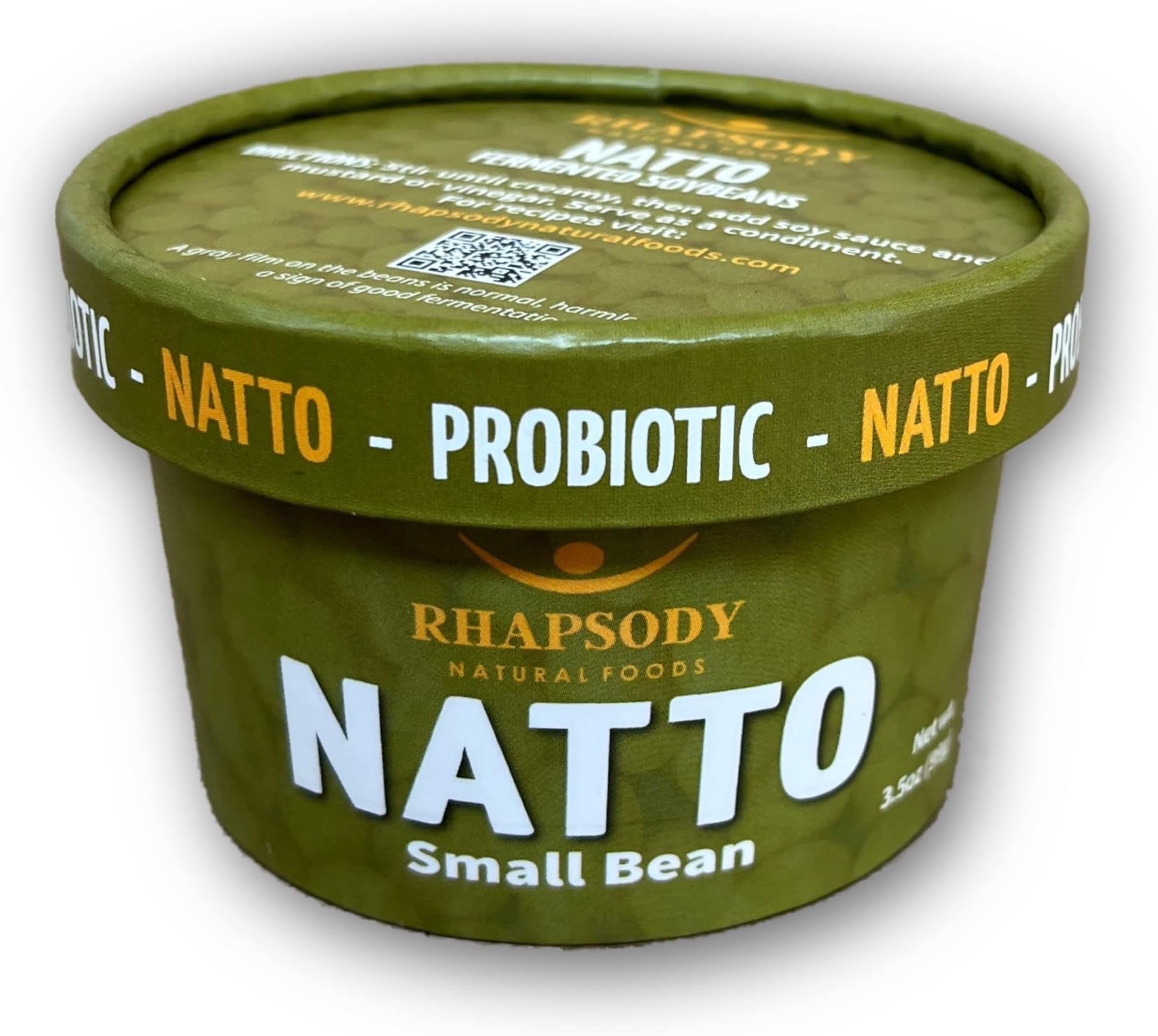 Rhapsody Natural Foods, Small BeanNatto, Made in Vermont, Fermented Probiotic Superfood, 3.5 oz (100g) - Case of 12 (42oz)