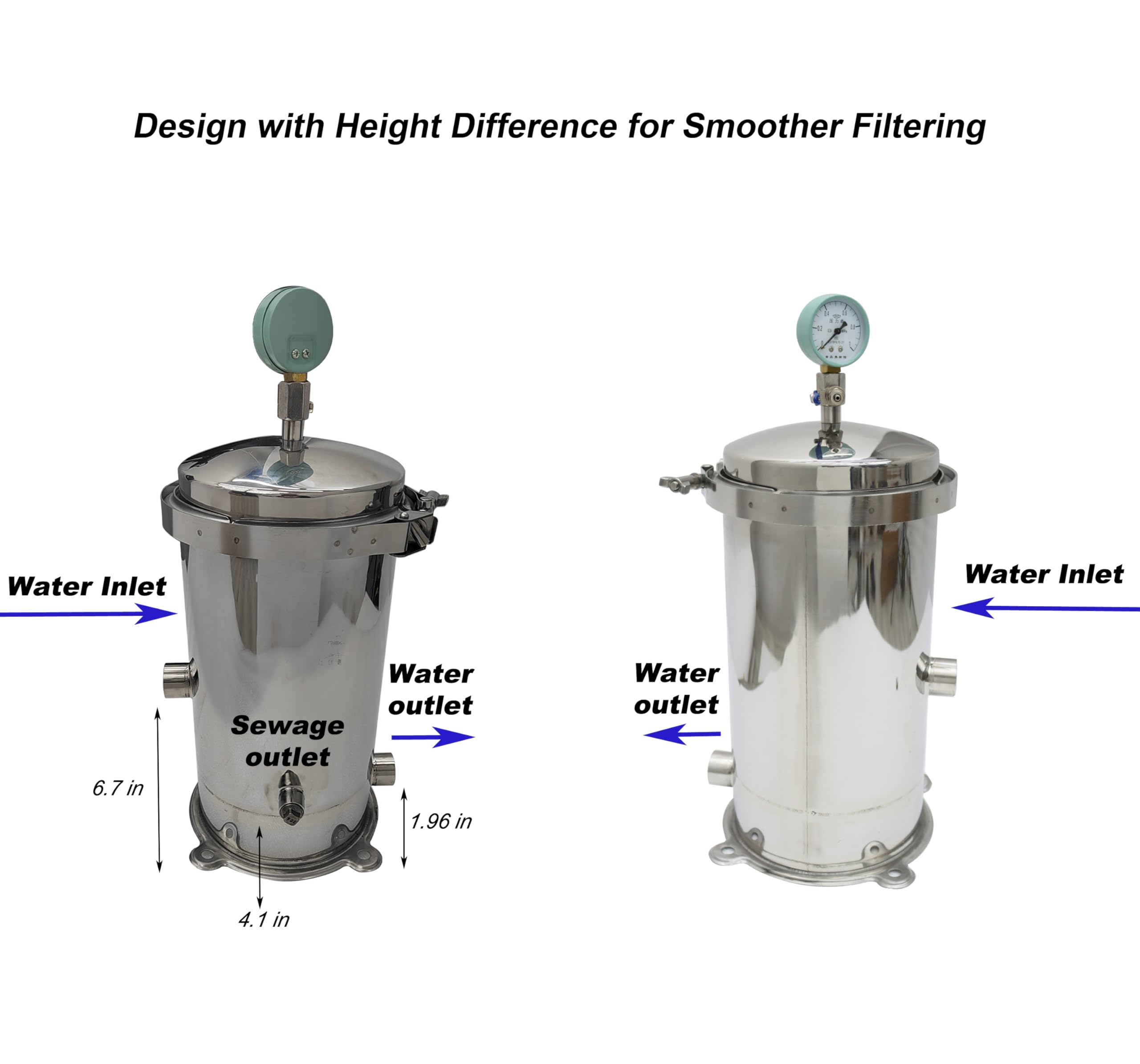 TECHTONGDA Stainless Steel Filter Water Purifier Water Treatment System Stainless Steel with 10inch PP Cotton Core DN25 1inch Inlet Outlet Within 0.6Mpa 6600-8800LB/H