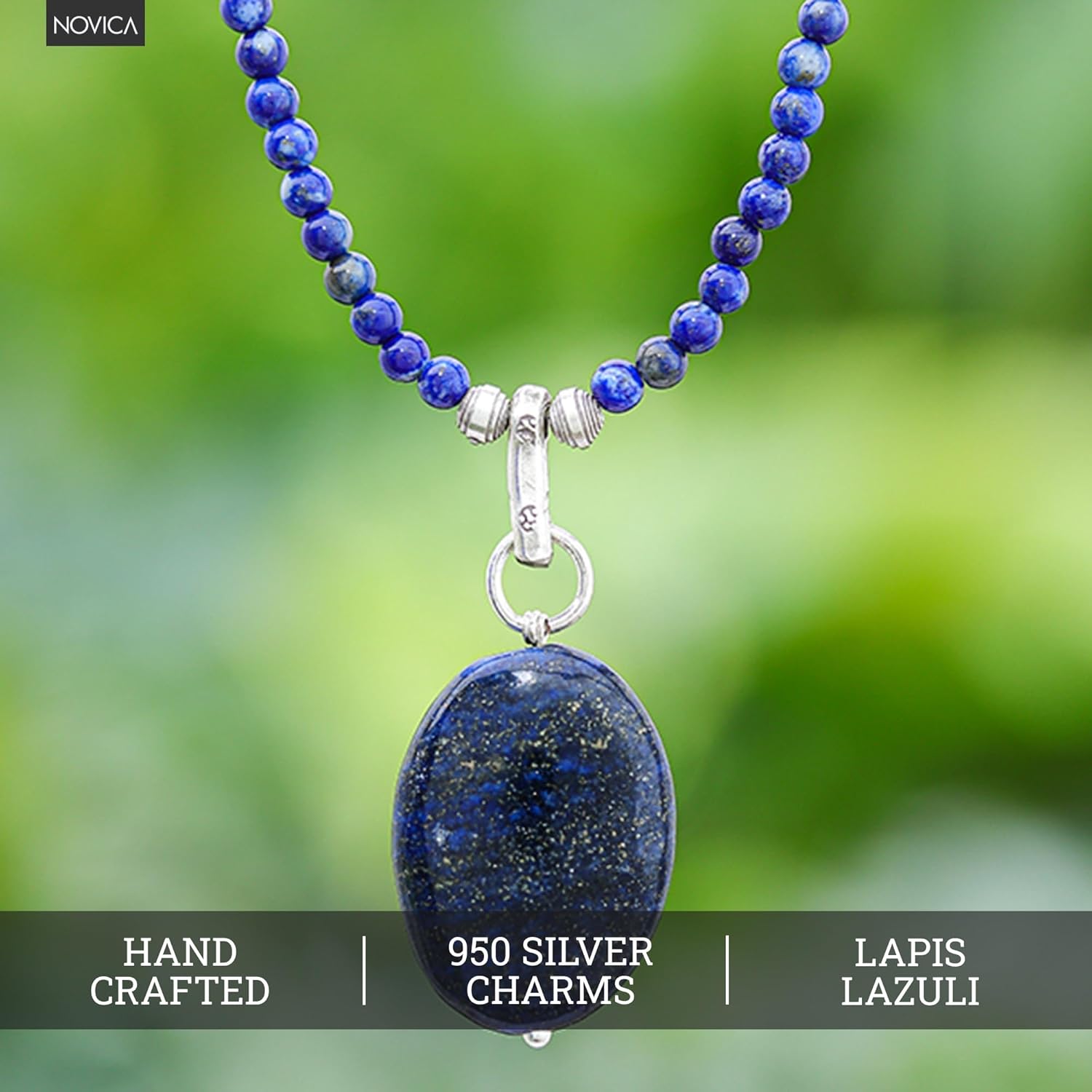 NOVICA Artisan Handcrafted Lapis Lazuli Pendant Necklace | Handmade Crystal Pendant Necklace | Adjustable .925 Sterling Silver Necklace | Artisan Necklace Pendant | Blue Lady Themed Necklace Thailand - Image 5