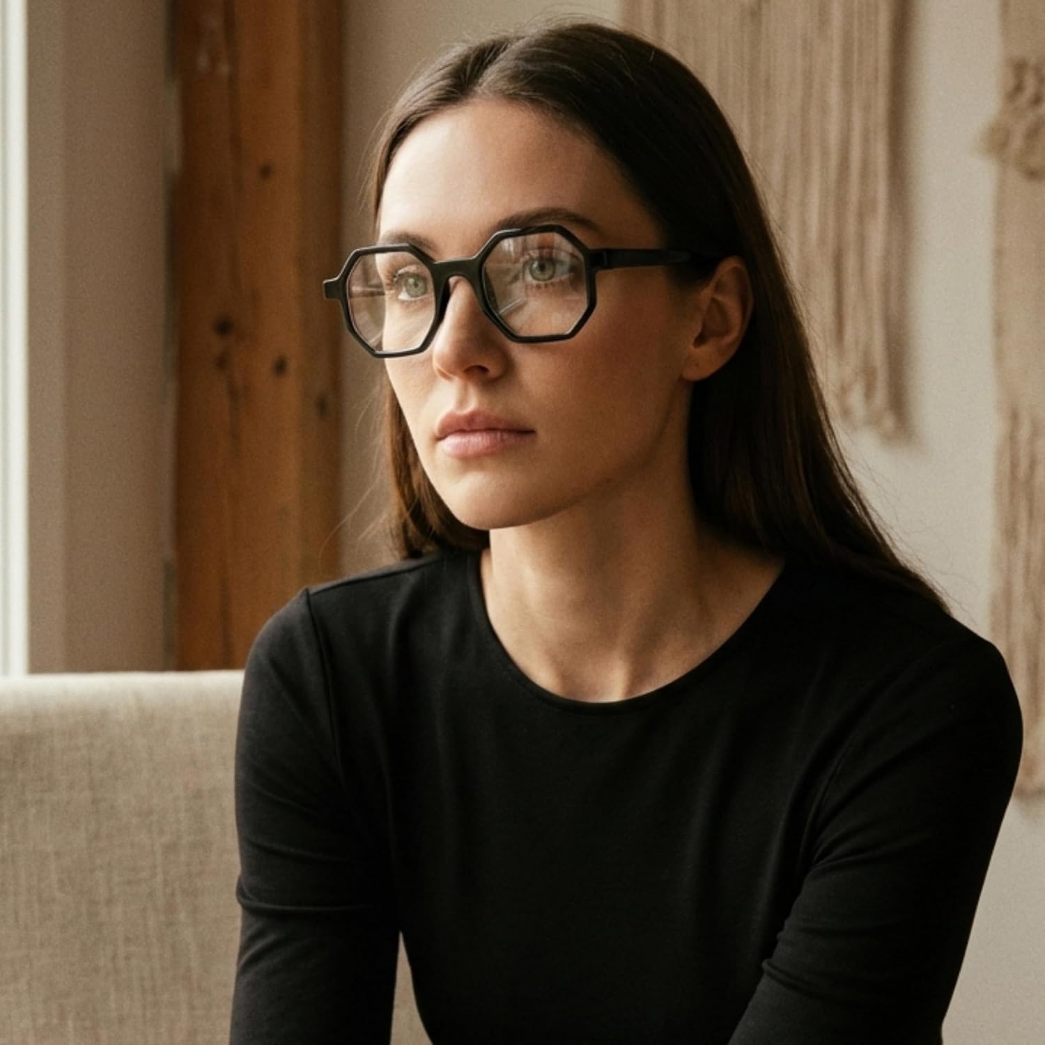 2SeeLife Oversized Hexagon TR-90 Reading Glasses for Men & Women – Medium–Wide Fit, Durable, Spring Hinges, Premium Readers, Black, +2.25