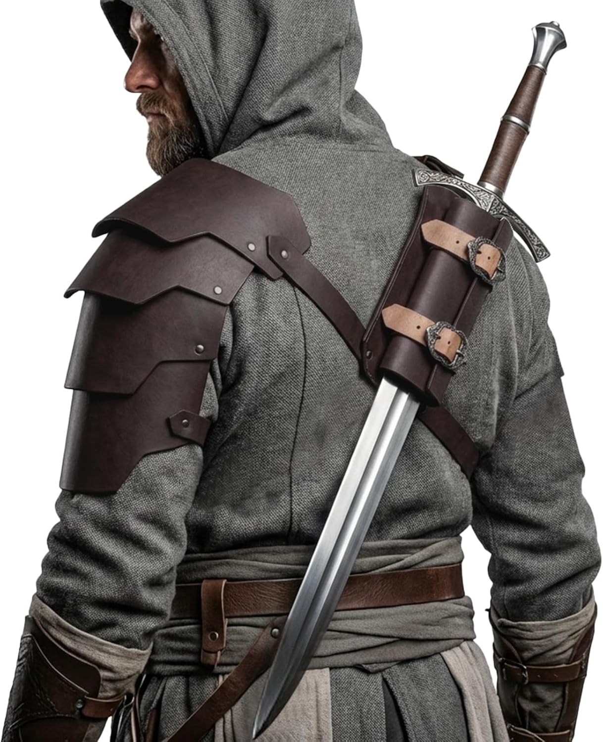 2 in 1 Medieval Shoulder Armor with Sword Frog-Renaissance Knight Shoulder Armor for LARP/Cosplay Ren Faire.