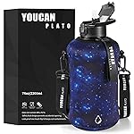 YOUCAN PLATO 74 oz Half Gallon Water Bottle with Sleeve-Large Water Bottle -Big Water Bottle-Gym Water Bottle with Straw- Gallon Water Jug with Handle -BPA Free- Leakproof, Workout bottle,Star Blue