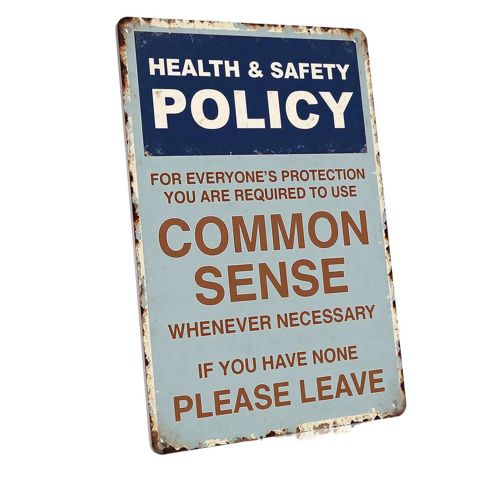 Carteles metálicos vintage y letrero de política de salud y seguridad para pared de oficina