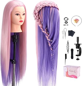 TopDirect Hairdressing Doll Head for Hair Styling,100% Synthetic,Pink Viole