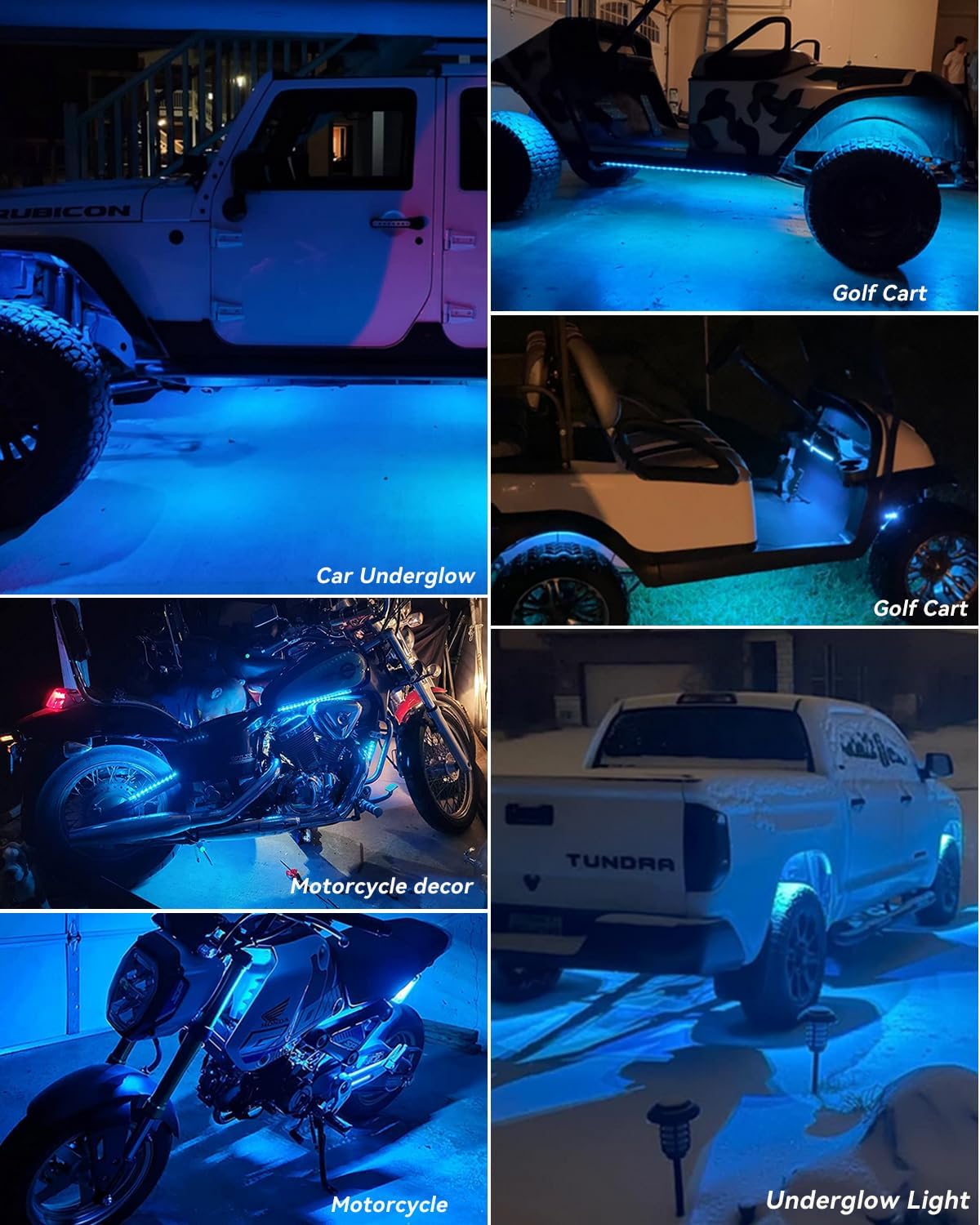 Keiurot Car Led Strip Lights 12" Connectable Ice Blue LEDs Light Strips for Cars Motorcycle Golf Cart Boat Marine Waterproof 12V Led Light Strip, 4Pack