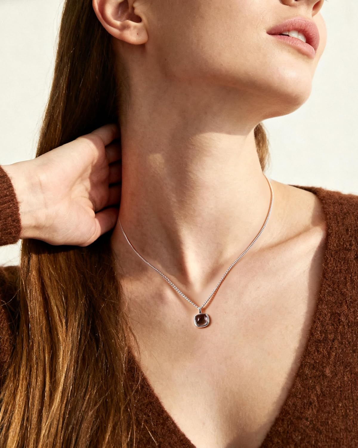 Square Gemstone Necklace for Women Sterling Silver Dainty Pendant Necklaces Minimalist Adjustable Chain Trendy Jewelry - Image 4