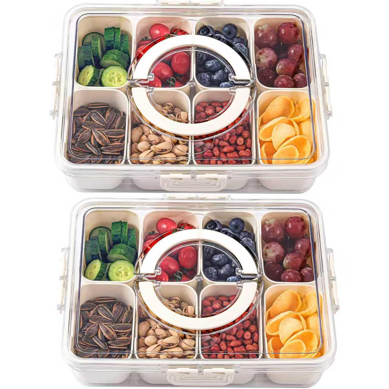 Photo 1 of 2Pcs Snackle Box Snack Containers with Lid Divided Serving Tray with Handle