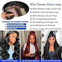 Vista 3 de VIPbeauty Pelucas de cabello humano con encaje frontal de 13 x 6 pulgadas, predepiladas, densidad 180, lacio, HD, transparente, sin pegamento