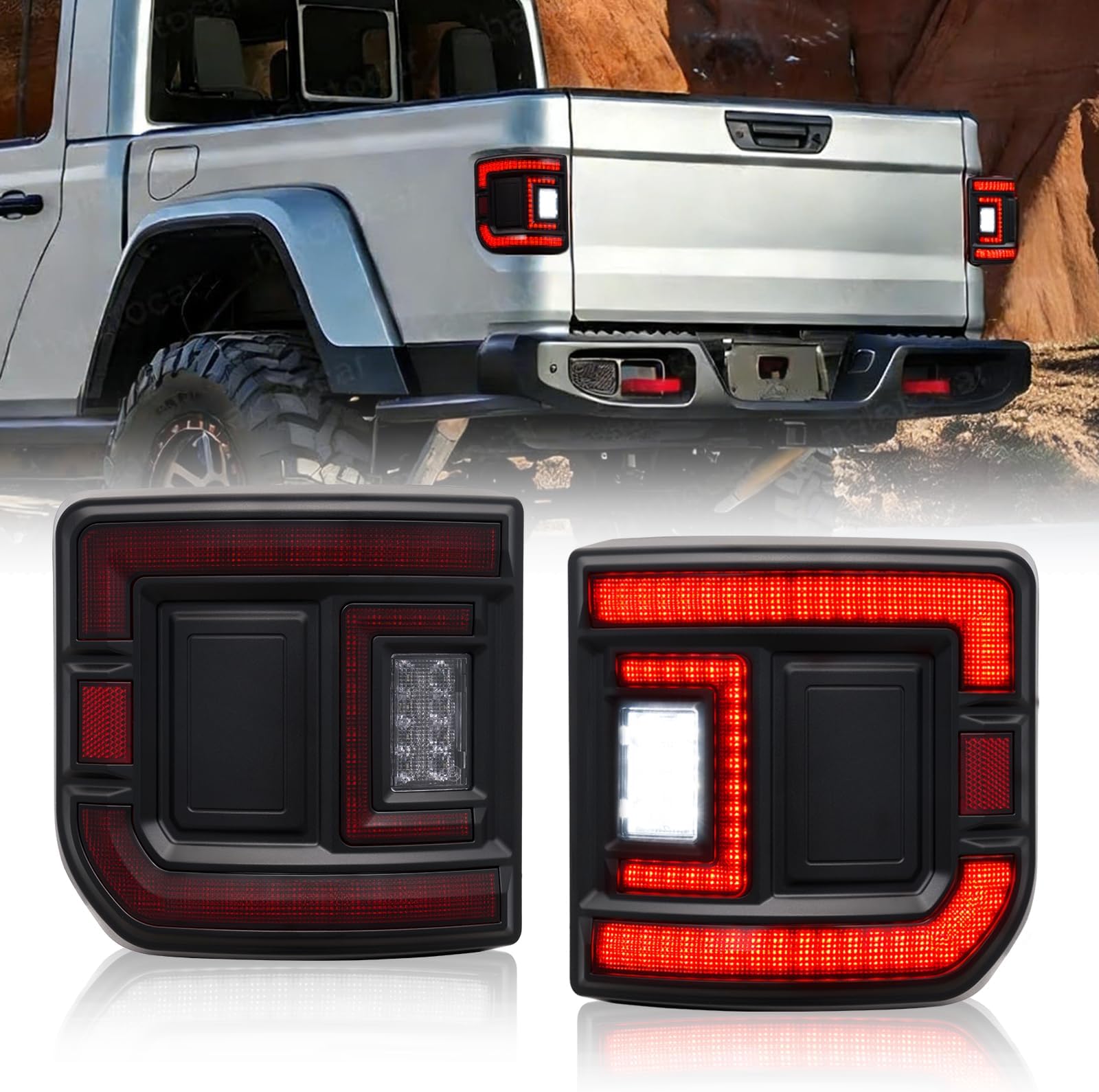 BUNKER INDUST Flush Mount LED Tail Lights Fit for Jeep Gladiator JT 2020-2025, 1 Pair Rear Tail Lamp Brake Light Turn Signal Reverse Running Light Assembly