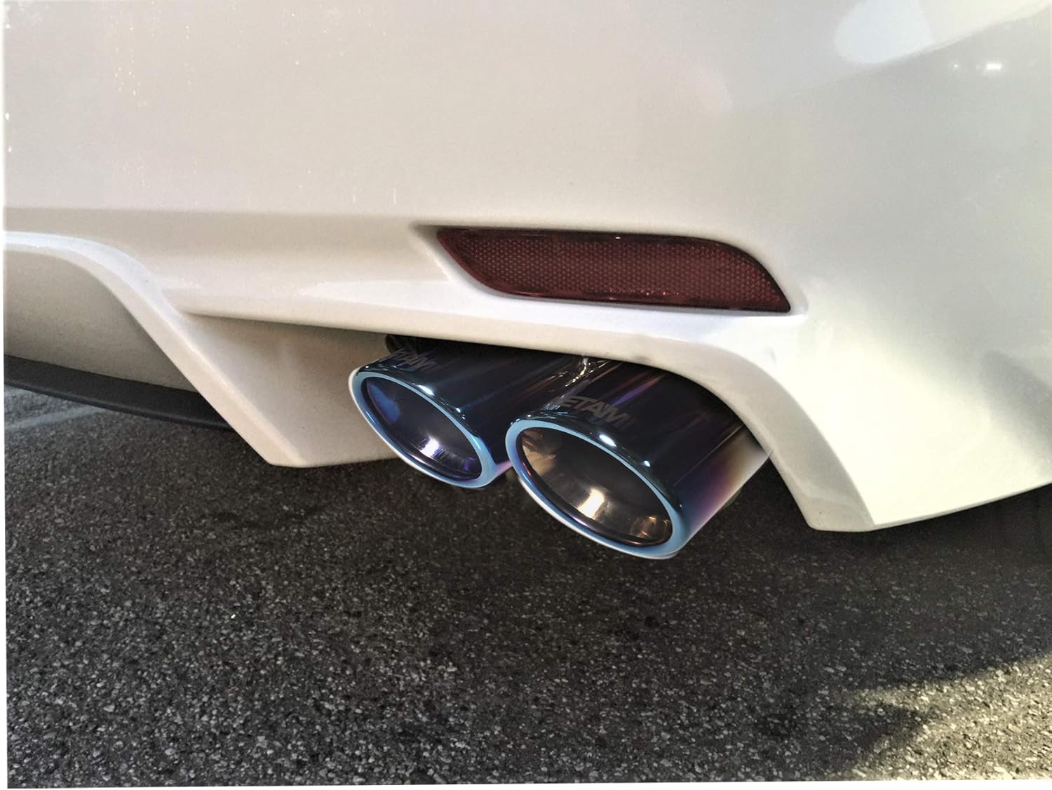NETAMI 2.25' Inlet to 3.5" Dual Outlet Stainless Steel Exhaust Tip Rolled Edge Double Wall w Blue Burnt Tip