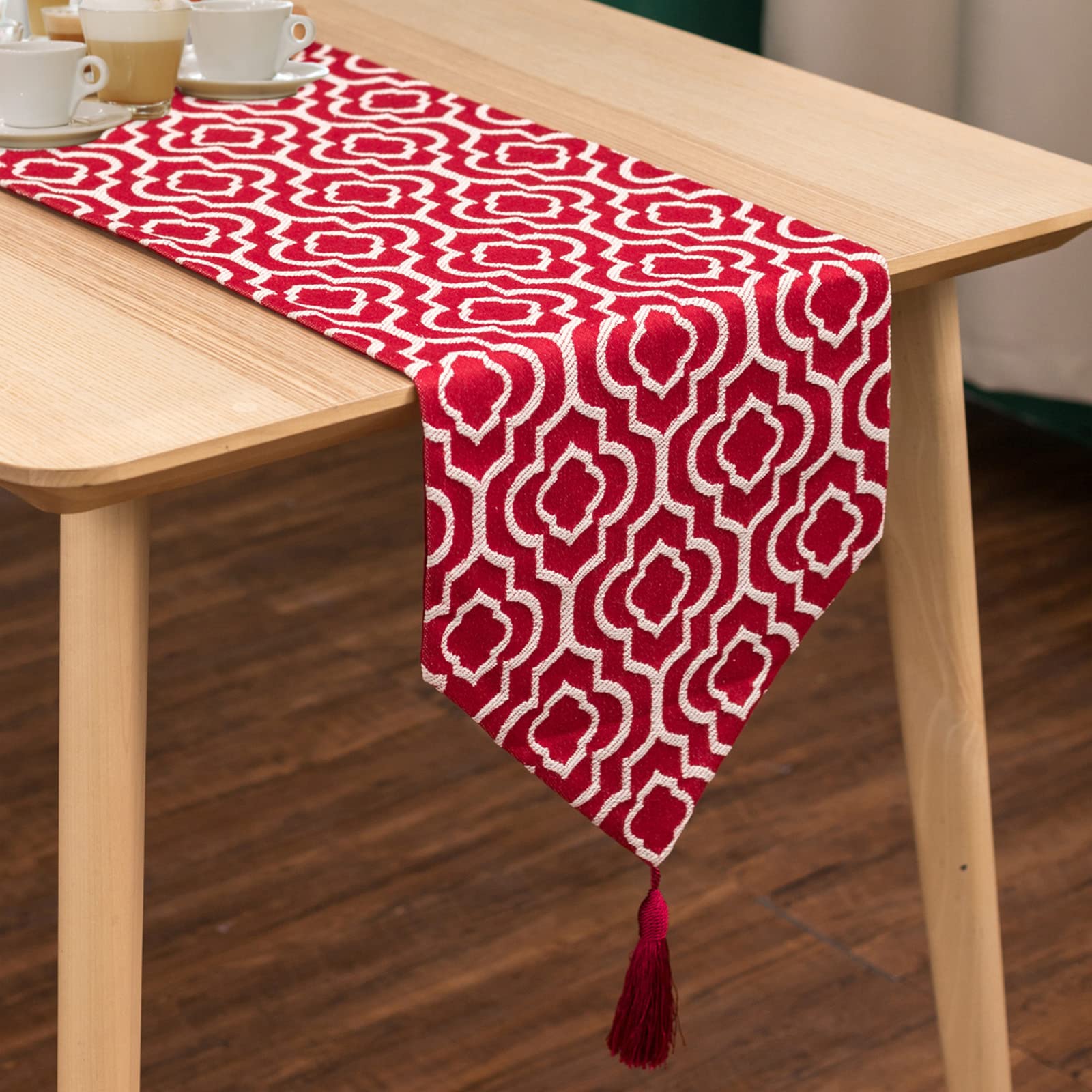 YumLock Table Runner for Home Decor - Morocco Style with Tassels - Perfect for Dining, Bedroom, Coffee Table, and Rustic Decor