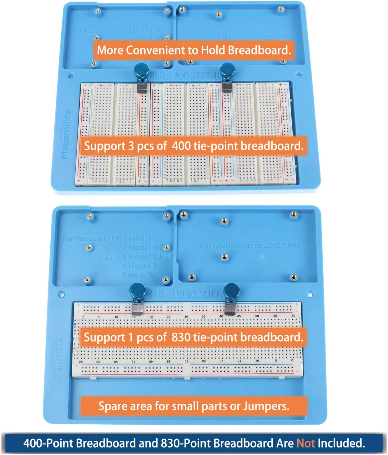 Makeronics 7 in 1 Blue RAB Holder for Raspberry Pi | Arduino | Solderless Breadboard, Base Plate with Rubber Feet for Raspberry Pi 4 Model B|3B+/B|2B+/B|Zero |Zero W and Arduino Mega 2560 | Uno R3