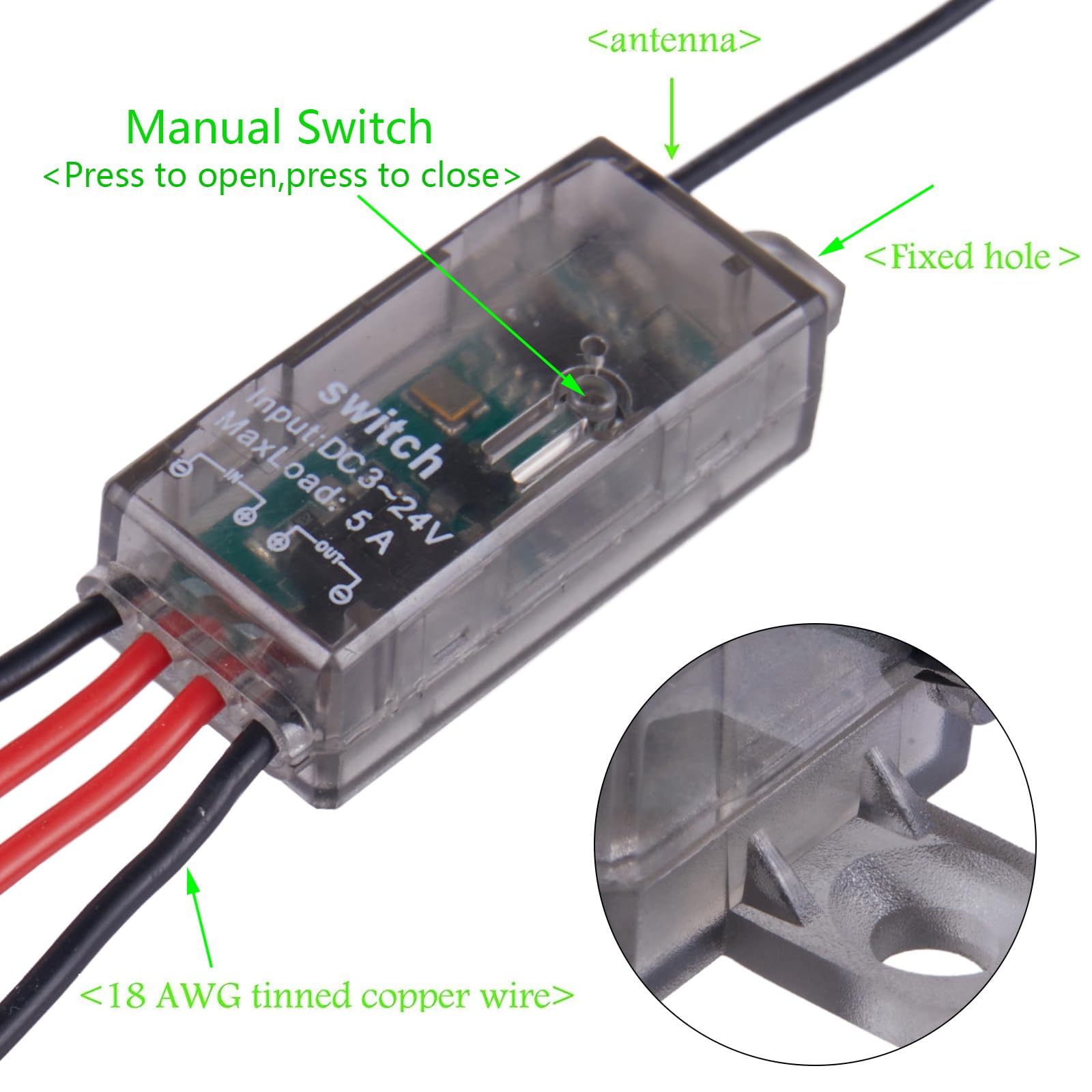 Meskliu 12 V radioschakelaar, 4-kanaals mini-radioschakelaar met afstandsbediening, DC12V-48V 10A draadloos relais, wandschakelaar, draadloze lichtschakelaar met 328ft lange range voor garagedeur